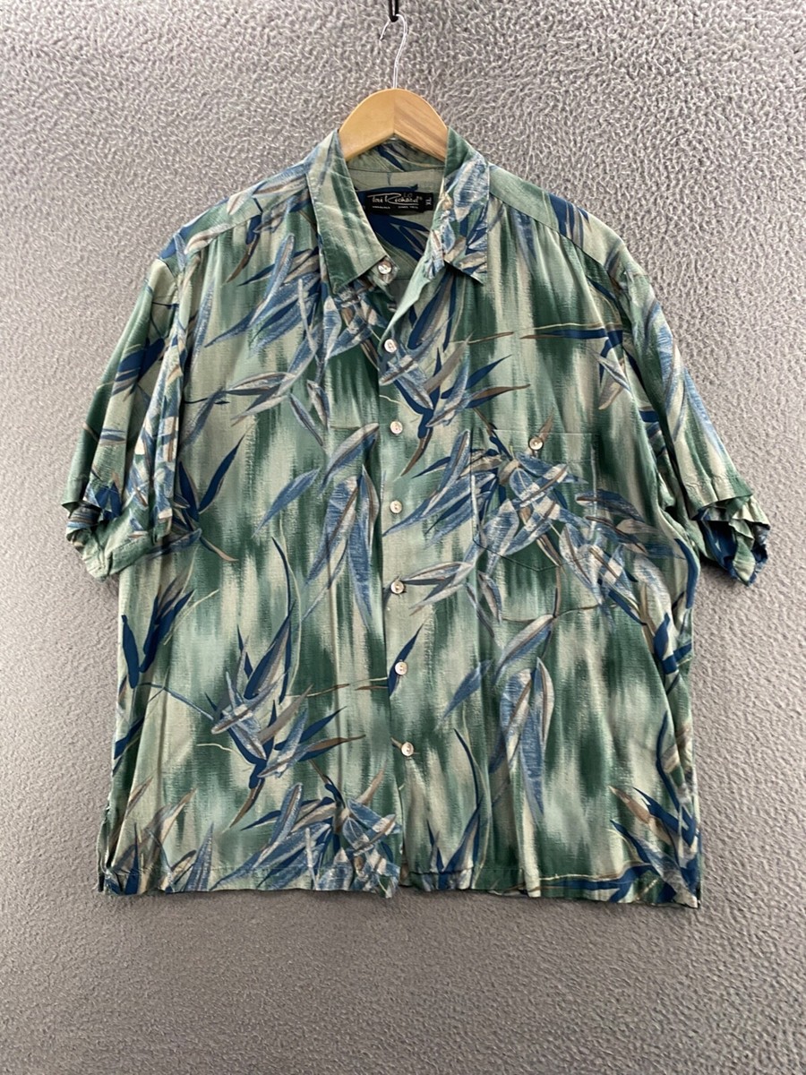Tori Richard Shirt Mens Extra Large Green Blue Leafy Button Up Hawaiian USA