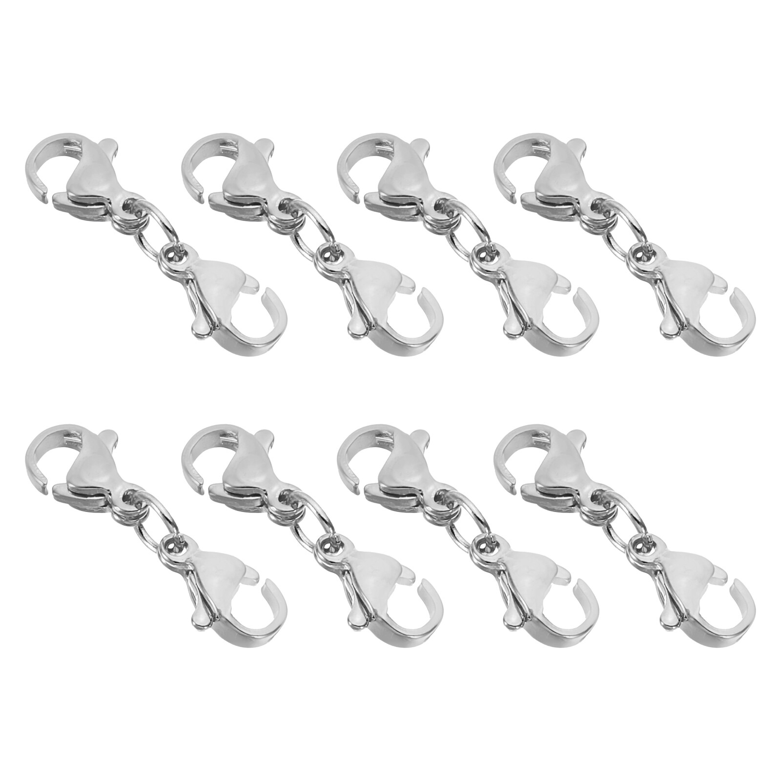 Double Lobster Clasp, 8 Pack Necklace Clasps Extender Round, Silver