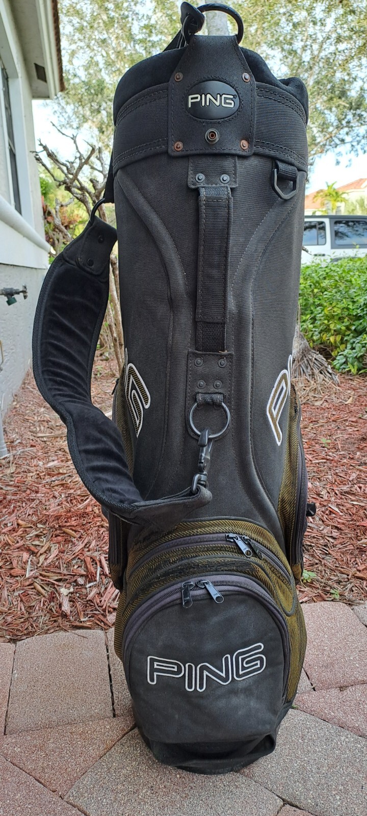 golf cart staff bag PING 6 div black shoulder strap rain cover all zip work see eBay
