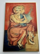 MID CENTURY PAINTING MODERNIST LISTED BILL VOSS  EXPRESSIONIST LARGE WOMAN 36"