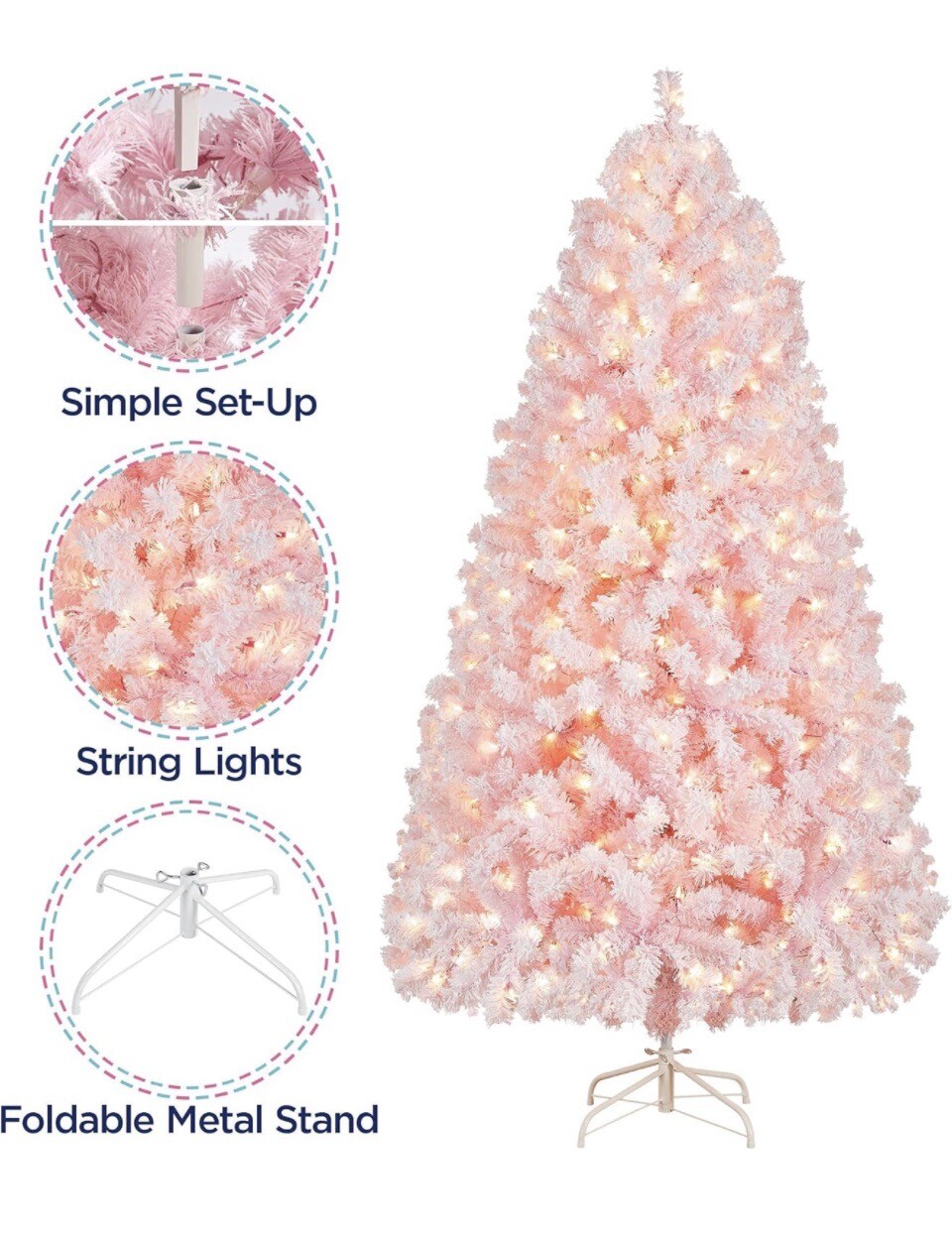 Yaheetech 6ft Pink Prelit Christmas Tree Snow Flocked, 820 Tips, 250 Lights eBay