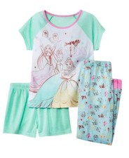 Disney Princess Rapunzel, Tiana and Belle Girl's 3-Piece Pajama Set