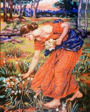 "Lady in Red" Printed Needlepoint Tapestry Canvas 11499