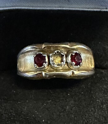 Vtg Vargas Ring Glass Gem Red 18K HGE Electroplated Band Size 7.5 Stone Missing