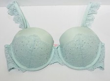 Victoria's Secret Bra Dream Angels Balconet Rhinestone Lace Blue Push Up 34D