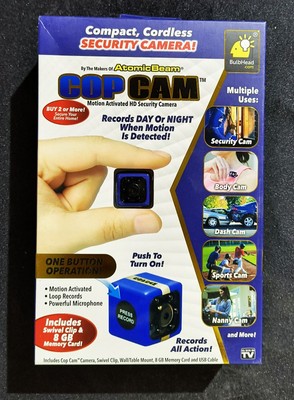 Atomic Beam Cop Cam Mini Wireless Security Camera 8 GB card New Open Box