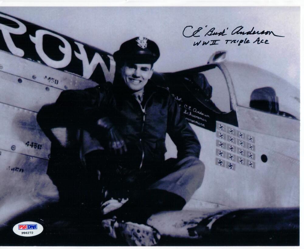 Bud Anderson World War II WWII Flying Ace signed 8x10 photo PSA