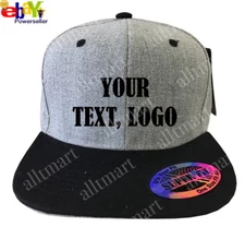 New Printed Text Logo Custom Personalized Flat Bill Premium Snapback Hat Cap