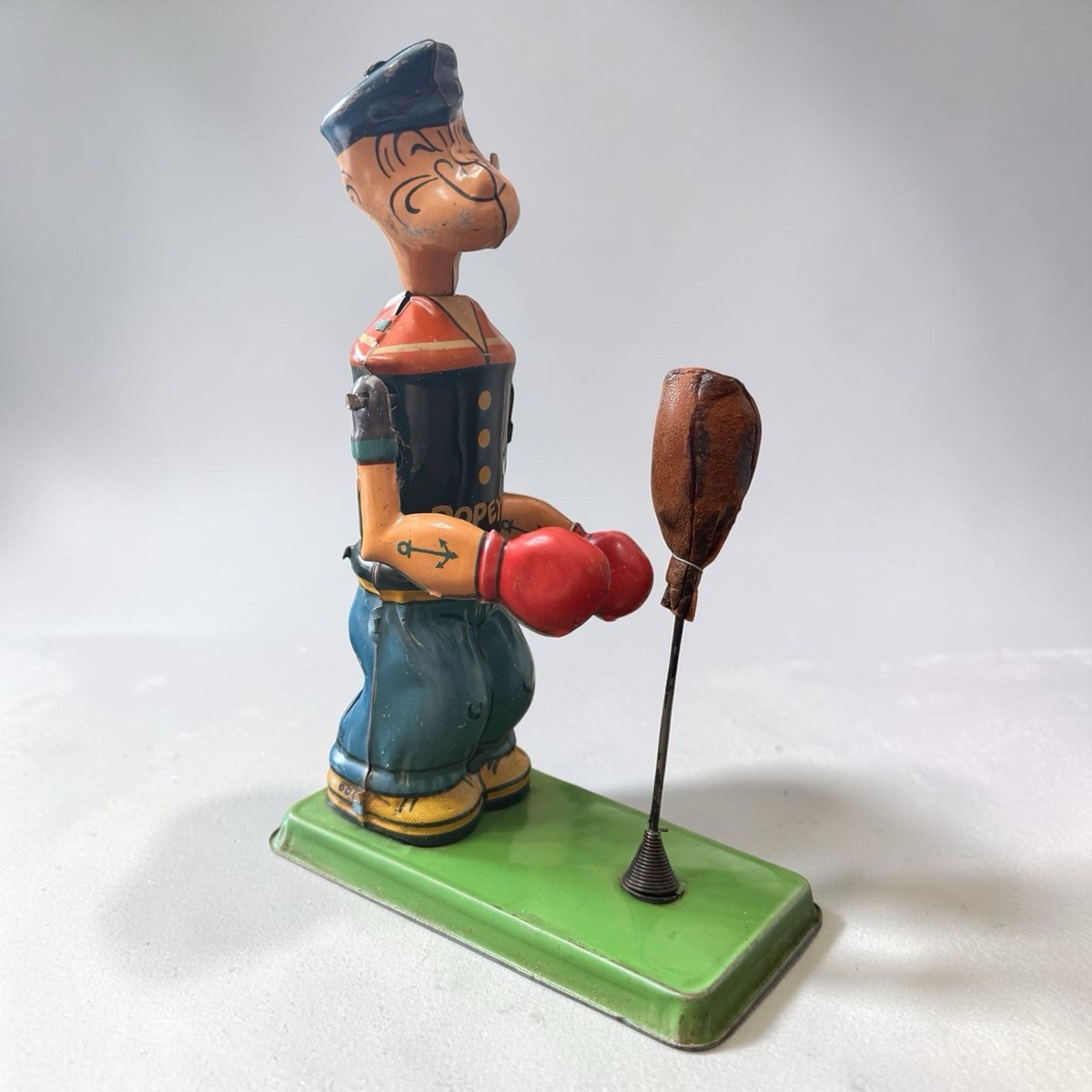Vintage 1932 J Chein POPEYE Boxing Bag Puncher Wind Up Boxer Tin