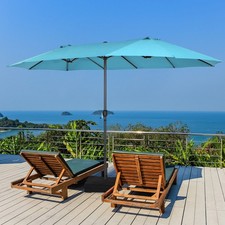 Patiojoy 15FT Double-Sided Twin Patio Umbrella Sun Shade Outdoor Crank Turquoise