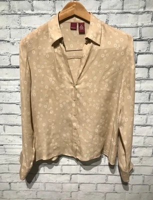 Merona, beige/creme/zehn, 100% Seide Langarm transparentes Hemd Gr. M - Bild 1 von 4