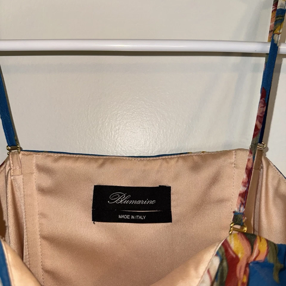 BLUMARINE blue Floral Bustier Ruched Dress Size 44 Made In Italy US 8 - Image 4 of 4