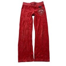 Juicy Couture Women's Cherry Red Velour Flared Track Pant Rhinestone Logo Size 7