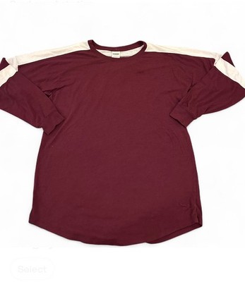 VICTORIA'S SECRET PINK LONG SLEEVE MAROON/WHITE SHIRT- SIZE SMALL