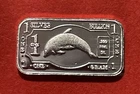 1 Gram Solid Silver Ingot With Playful Jumping Dolphin! .999 Pure Silver!