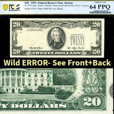 HGR ((ERROR)) 1993 $20 FR.2079-A (WOW See Front and Back) PCGS CHOICE UNC 64PPQ