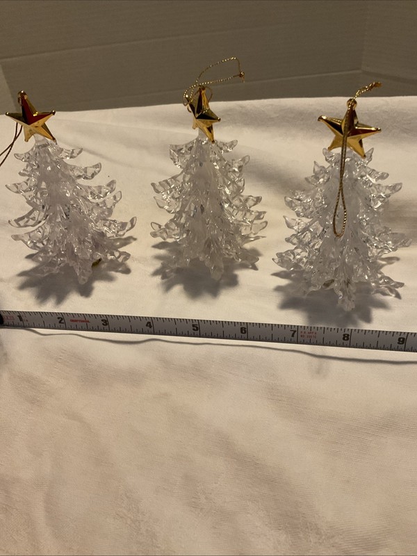 3 Acrylic Plastic Clear Christmas Tree Table Top or Light Up Ornament Gold Star