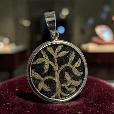 Handcrafted Mosaic Tree of Life Pendant in Silver Frame   Unique Art