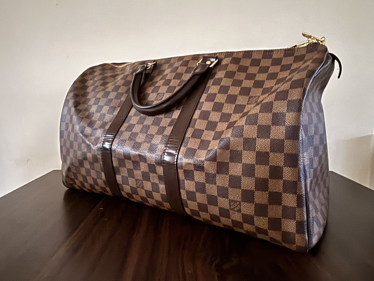 Louis Vuitton “Keepall 50” - Damier Brown Ebene Canvas Duffel / Travel Bag