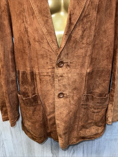 VTG Rust Brown Suede Leather Bermans Jacket Blazer M-L Retro Hippie Rockabilly - Picture 5 of 20