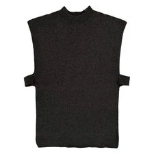 Grade & Gather Mock Neck Boxy Sweater Vest Size S Grey Open Side Knit Tabard Top