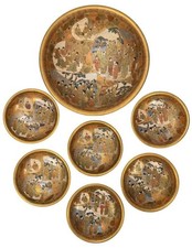 Antico set piatti ciotola riso master dipinto dorato 7 pezzi giapponese Meiji Satsuma XIX secolo