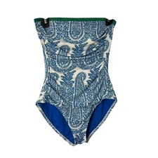 Tommy Bahama Womens 6 One Piece Swimsuit Blue White Paisley Halter Used
