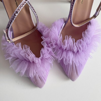 Andrea Wazen Franca Glitz Mesh Crystal Ankle-Strap Pumps Lavender Size 41