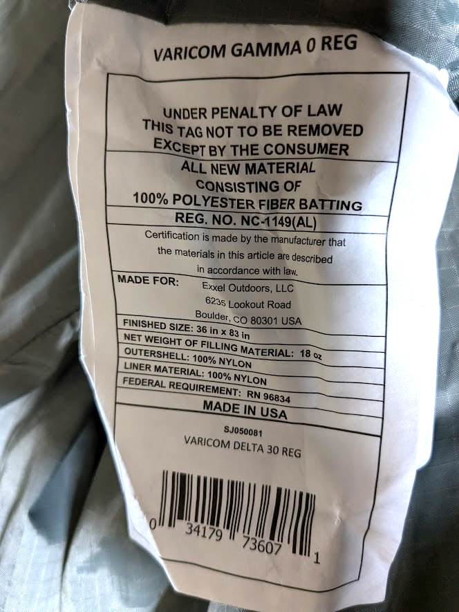 KELTY 寝袋 (Varicom Delta 30)(新品）アメリカ製 VariCom Gamma USA Military Sleeping Bag | Kelty