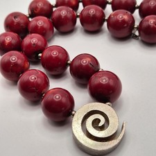 Artisan Huge Red Coral And Sterling Silver Bead Statement Necklace Heavy 925