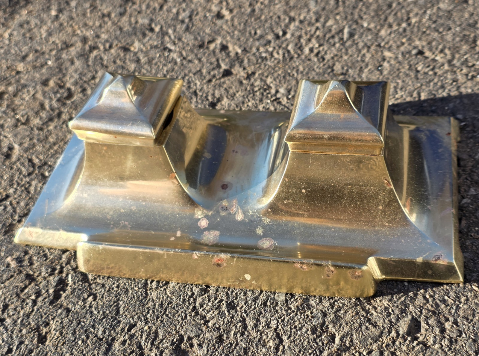 Antique Bradley Hubbard Art Deco Cast Brass Double Inkwell | Egyptian Revival