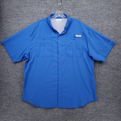 Columbia Button Down Shirt Mens XL Blue PFG Tamiami II Omni Shade Fishing Vented