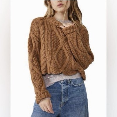 FP Free People Cutting Edge Cable Pullover Cropped Sweater