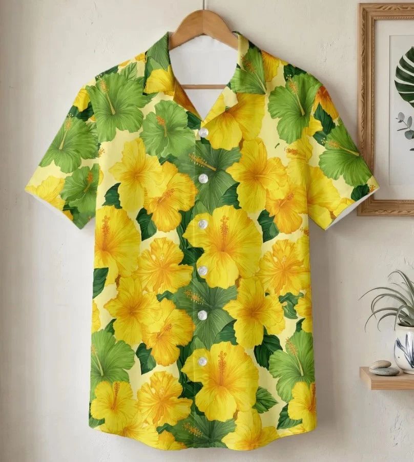 Hawaiian Shirt for Couples, Tropical Hibiscus Aloha Shirt, Matching Vacation Out