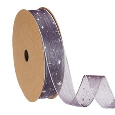 Organza Star Ribbon Wired 1 Inch Wide 20 Yards Purple