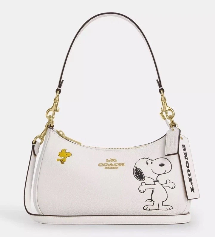 Borsa a tracolla Coach X Peanuts Teri Snoopy bianca nuova con etichette borsa a mano borsa CBJ76