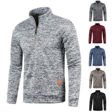 Men's Thin Fleece High Neck Zipper Sweater Long Sleeve Casual Top For Fall Winte