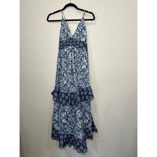 Abercrombie & Fitch Blue White Ikat Tiered Cotton Maxi Dress MP 8GWR1944ED01