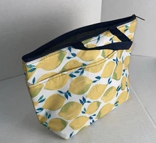 Thirty One Thermal Bag Floral Lemon Pattern With Side Pocket And Zippered Top