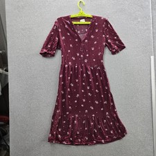 Old Navy Women Dress M Burgundy Floral Fit & Flare Cottagecore Button