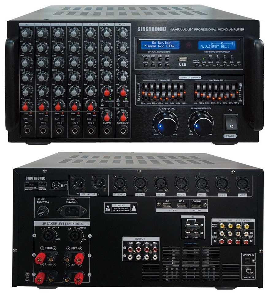 KJ/DJ Amplifier Karaoke 4000W Built in Optical, HDMI, Bluetooth, USB Recording - Image 3 of 4