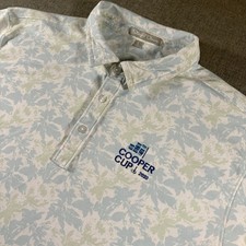 Straight Down Golf Polo Shirt Mens Large Blue Green Floral Pima Blend Stretch