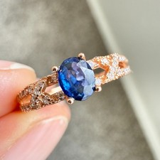 925 Sterling Silver Ring 5x4mm Sapphire Gemstone Zircon Rose Gold Plated Gift