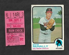 NEW YORK YANKEES  9/2/1973 TICKET STUB + BONUS DAVE MCNALLY  1-0 SHUTOUT