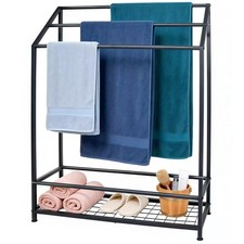 Free Standing Towel Rack, 26 Inch Wide 3-Bar Stand with Shelf