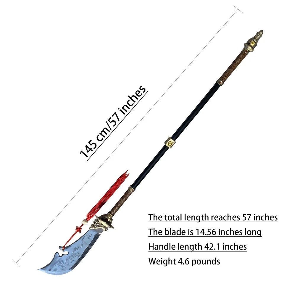 57in Stainless steel/Green Dragon crescent moon blade/Bronze color/Large sword - Image 2 of 4