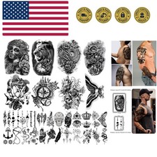 32 Sheets Temporary Tattoos Stickers, 8 Sheets Fake Body Arm Chest Shoulder T...