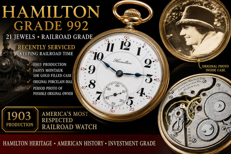 Hamilton 992 Railroad Pocket Watch 21J Serviced Fahys Montauk 10K GF Runs