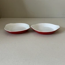 Pair of EMILE HENRY Red Au Gratin Baking Dishes - Individual Oval Bakers