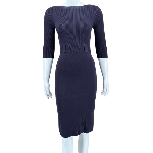 Abito Tory Burch donna XS blu navy maglia tubino a costine 100% cotone ufficio elegante sexy